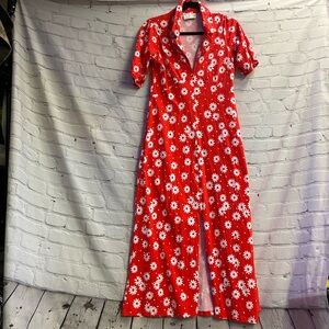 ASOS Design Women’s White Flower Power Bubble Sleeve‎ Red Maxi Dress Size 6 EUC